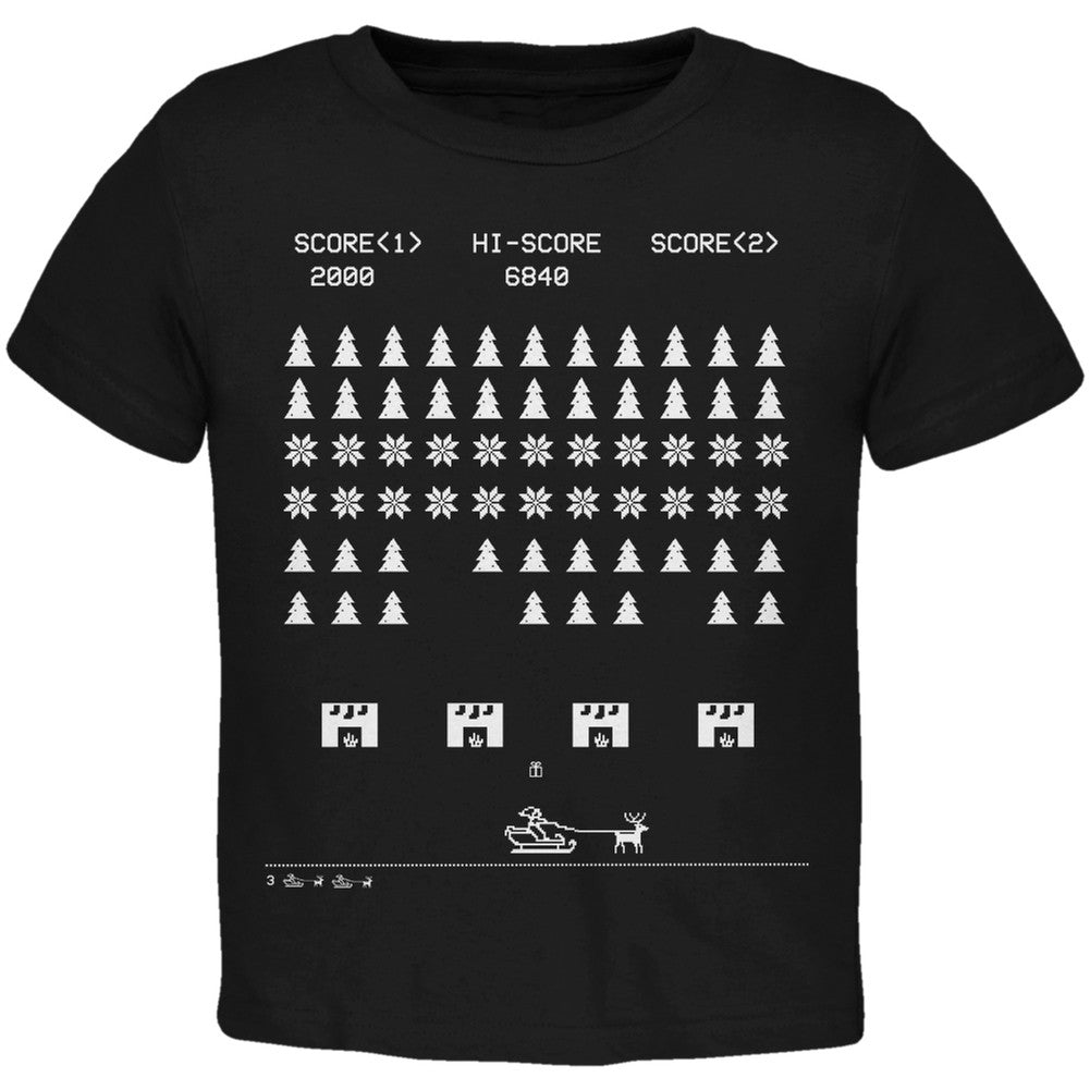 Classic Arcade Game Ugly Christmas Sweater Black Toddler T-Shirt Toddler T-Shirts Old Glory