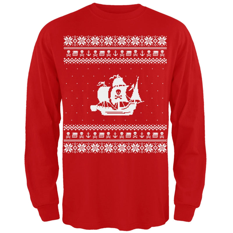 Pirate Ship Ugly Christmas Sweater Black Long Sleeve T-Shirt Men's Long Sleeves Old Glory