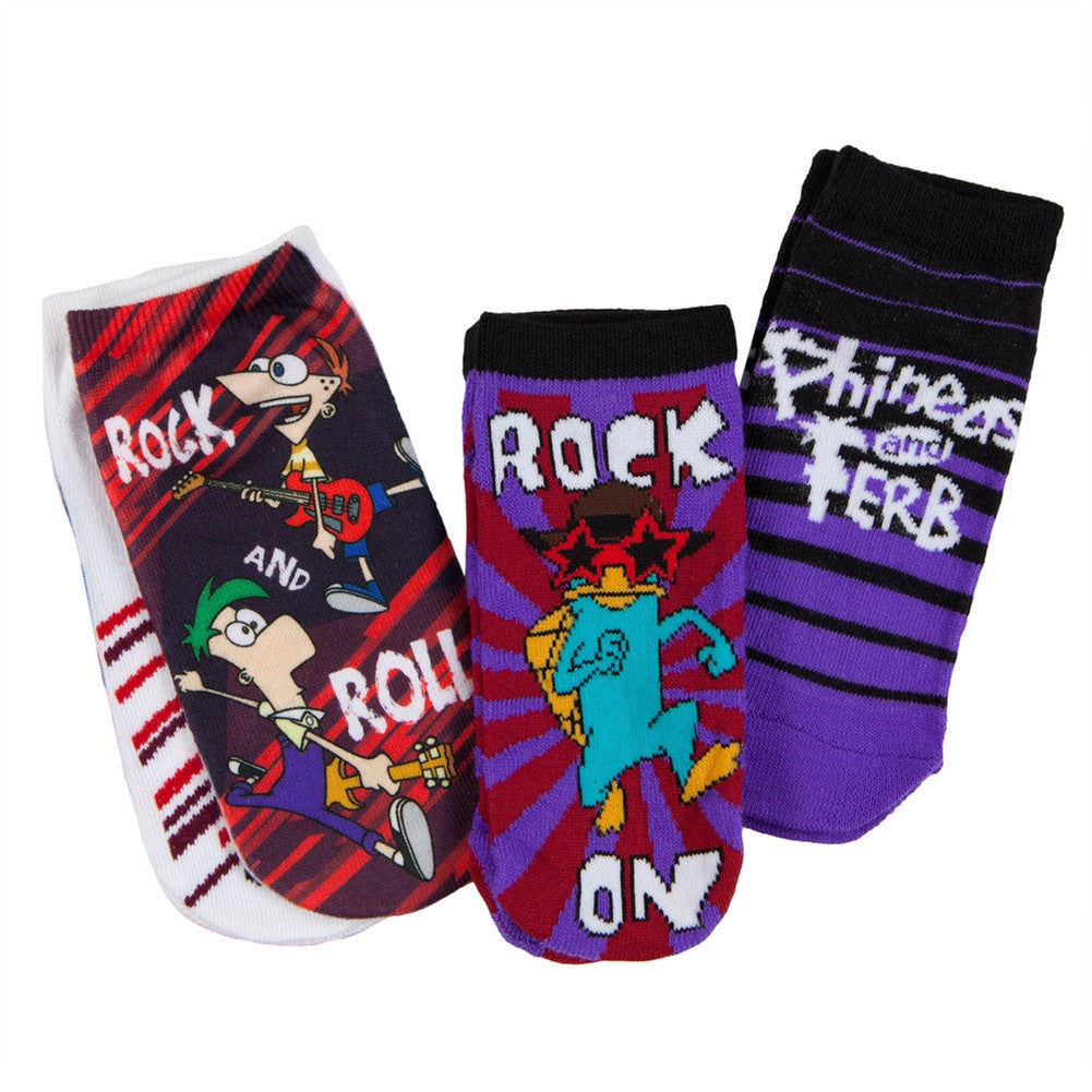 Phineas and Ferb - Rock and Roll Kids Boys Socks 3-Pack Juvenile Socks Phineas and Ferb 8.5 Multi
