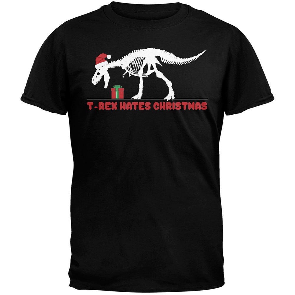 T-Rex Hates Christmas Presents Black T-Shirt Men's T-Shirts Old Glory