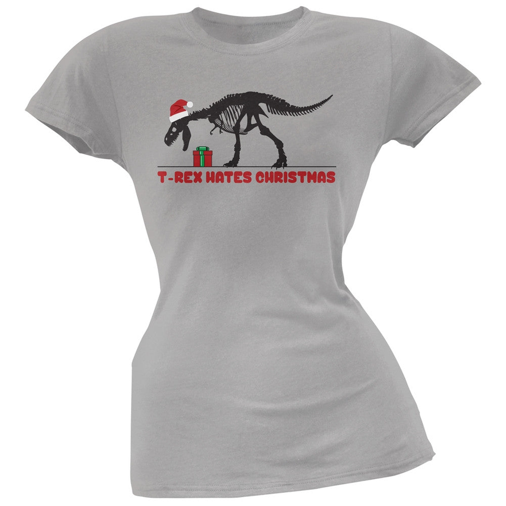 T-Rex Hates Christmas Presents Grey Juniors T-Shirt Juniors T-Shirts Old Glory