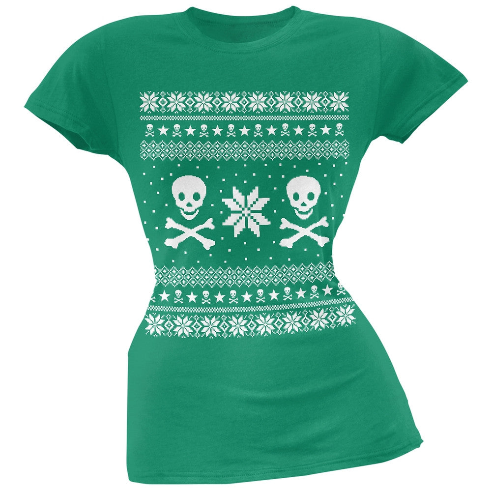 Skull & Crossbones Ugly Christmas Sweater Black Juniors T-Shirt Juniors T-Shirts Old Glory