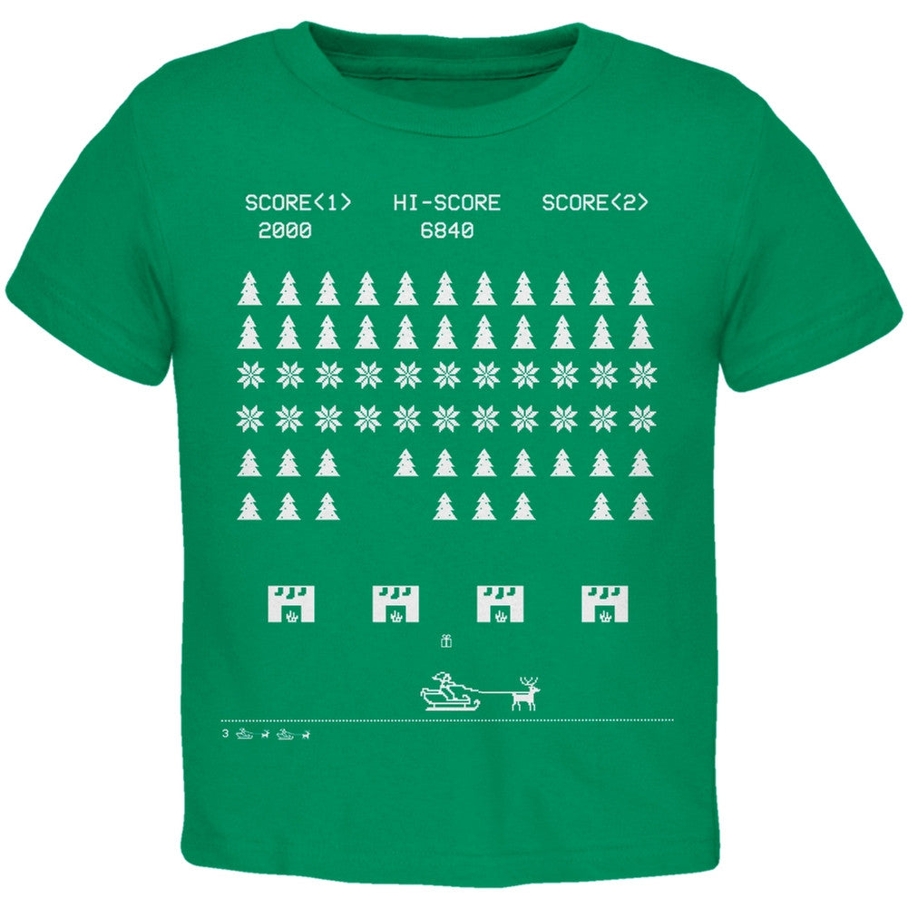 Classic Arcade Game Ugly Christmas Sweater Black Toddler T-Shirt Toddler T-Shirts Old Glory