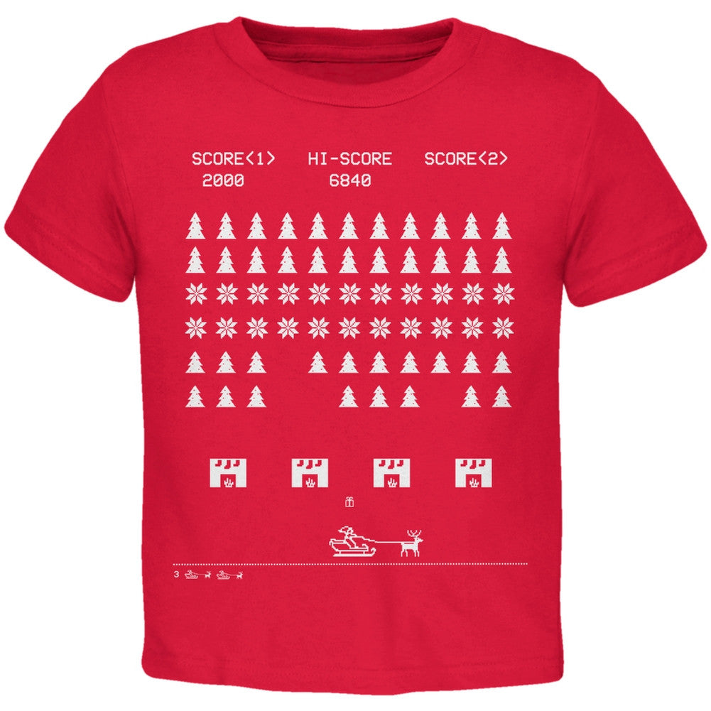 Classic Arcade Game Ugly Christmas Sweater Black Toddler T-Shirt Toddler T-Shirts Old Glory
