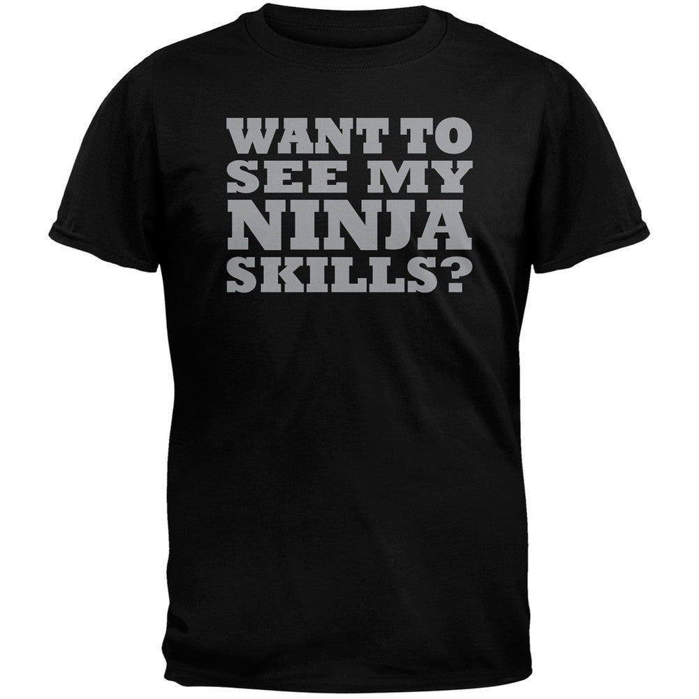 Want To See My Ninja Skills Adult Black Flip Up T-Shirt Men's T-Shirts Old Glory