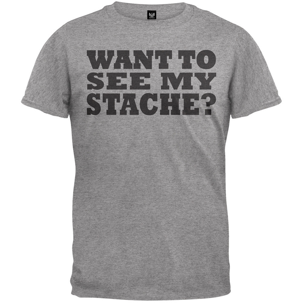 Want To See My Stache Grey Adult T-Shirt Men's T-Shirts Old Glory
