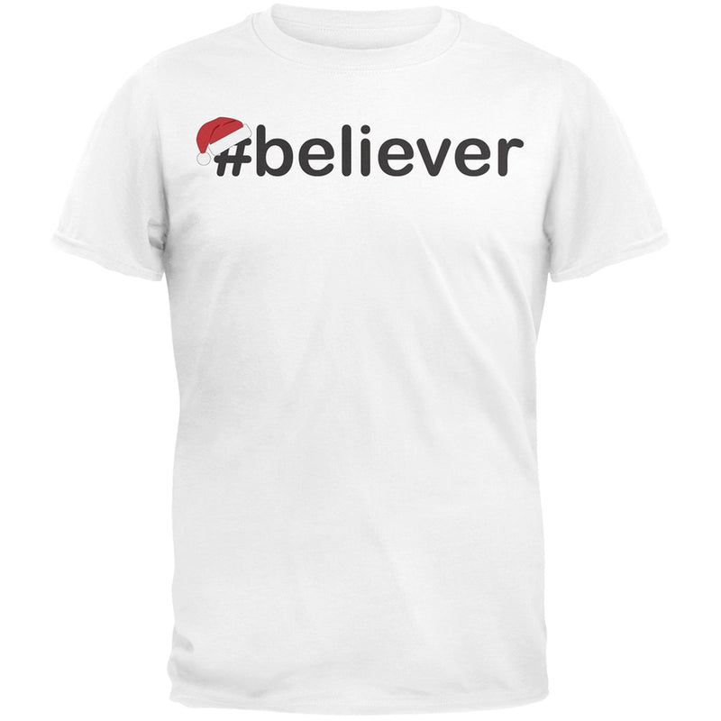 #Believer Santa Mens Green T-Shirt Men's T-Shirts Old Glory SM White