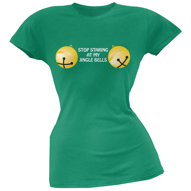 Stop Staring At My Jingle Bells Black Soft Juniors T-Shirt Juniors T-Shirts Old Glory