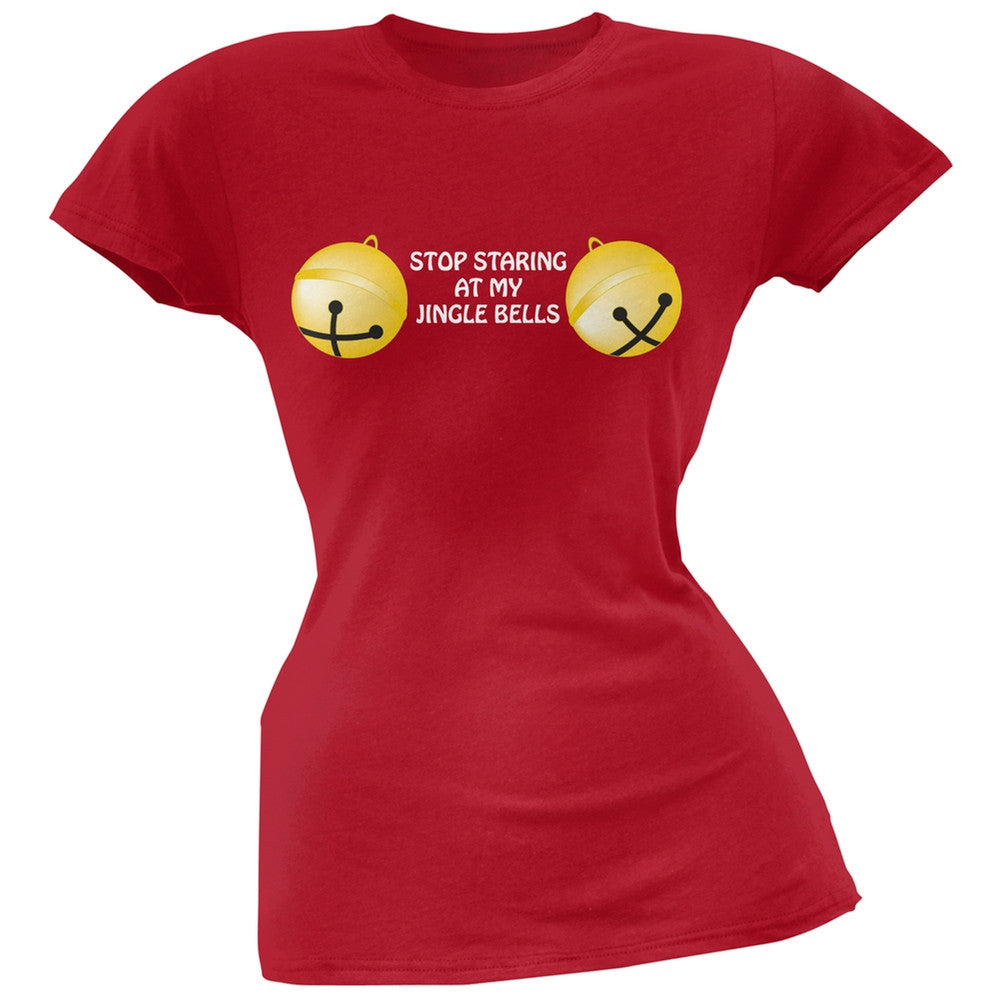 Stop Staring At My Jingle Bells Black Soft Juniors T-Shirt Juniors T-Shirts Old Glory