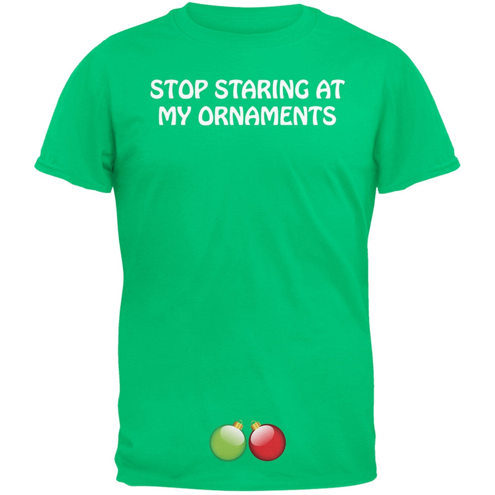 Stop Staring At My Ornaments Black Adult T-Shirt Men's T-Shirts Old Glory