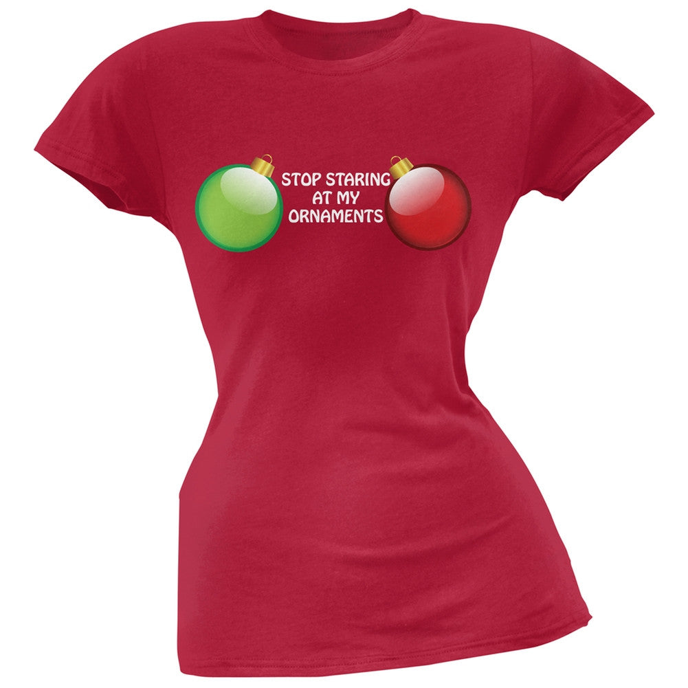 Stop Staring At My Ornaments Black Soft Juniors T-Shirt Juniors T-Shirts Old Glory