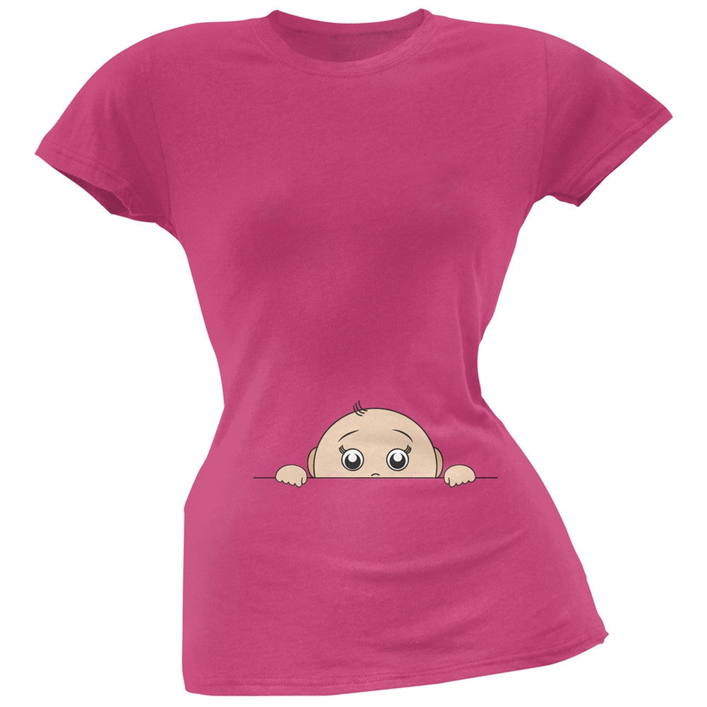 Peeking Baby Boy Pink Soft Juniors T-Shirt Juniors T-Shirts Old Glory 2XL Pink