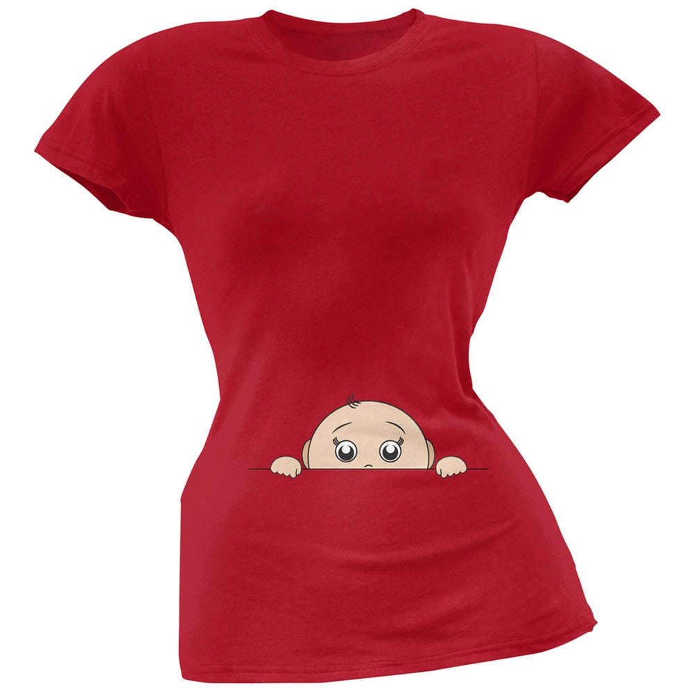 Peeking Baby Boy Pink Soft Juniors T-Shirt Juniors T-Shirts Old Glory 2XL Red