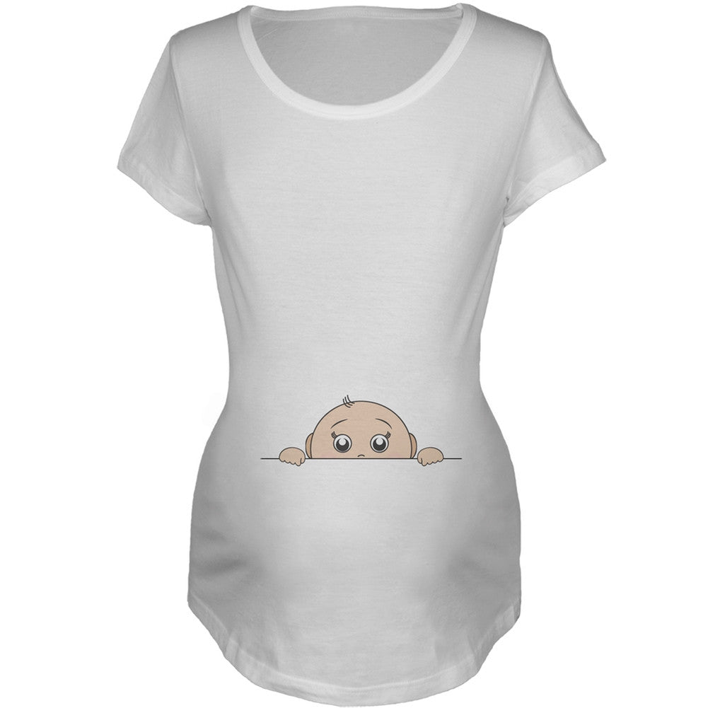 Peeking Baby Boy White Maternity T-Shirt Maternity T-Shirts Old Glory 2XL White