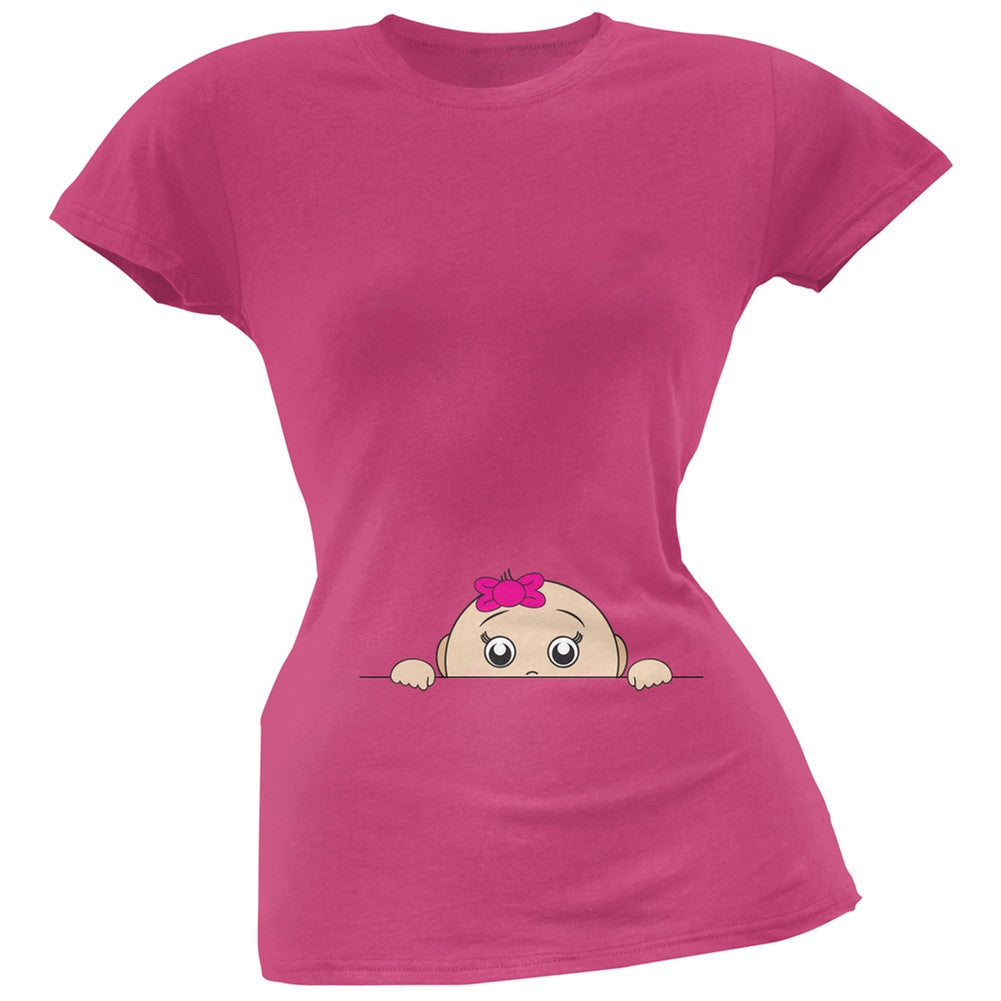 Peeking Baby Girl Pink Soft Juniors T-Shirt Juniors T-Shirts Old Glory SM Pink