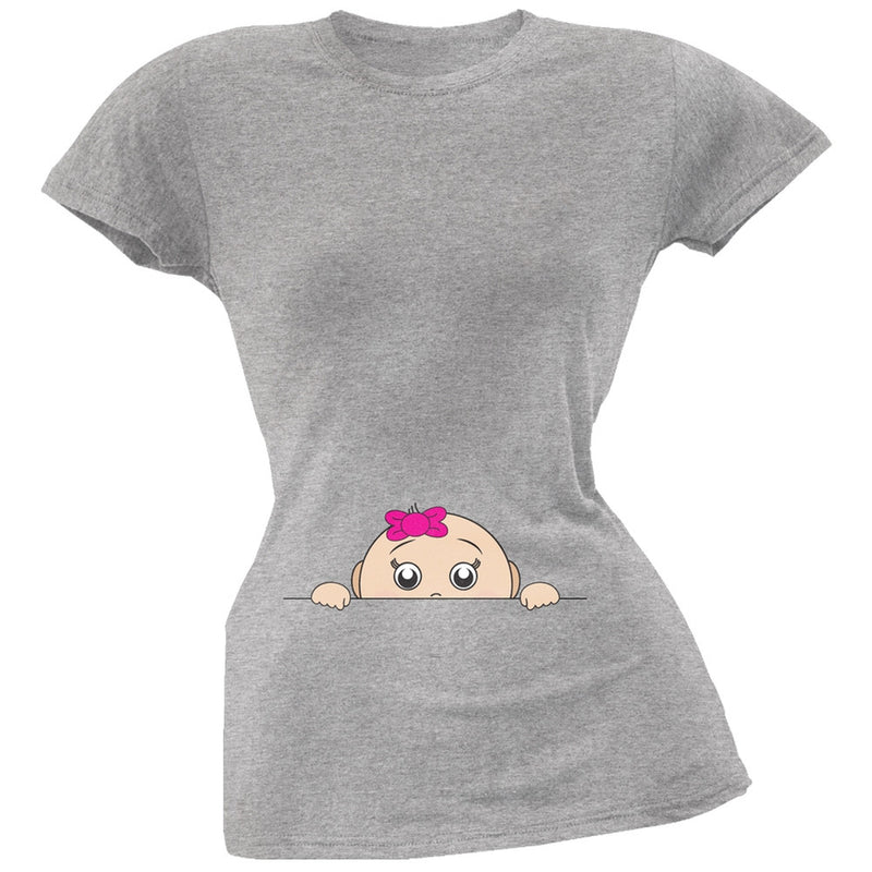 Peeking Baby Girl Pink Soft Juniors T-Shirt Juniors T-Shirts Old Glory SM Grey