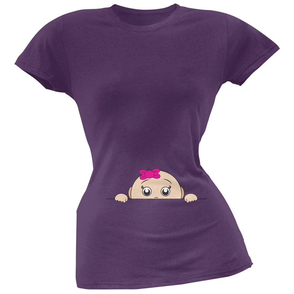 Peeking Baby Girl Pink Soft Juniors T-Shirt Juniors T-Shirts Old Glory SM Purple