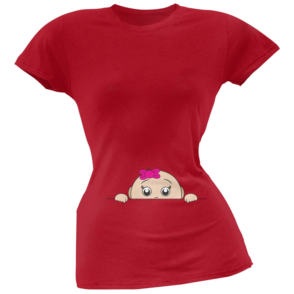 Peeking Baby Girl Pink Soft Juniors T-Shirt Juniors T-Shirts Old Glory SM Red
