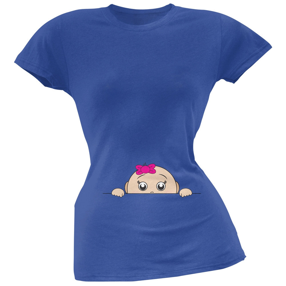 Peeking Baby Girl Pink Soft Juniors T-Shirt Juniors T-Shirts Old Glory SM Blue