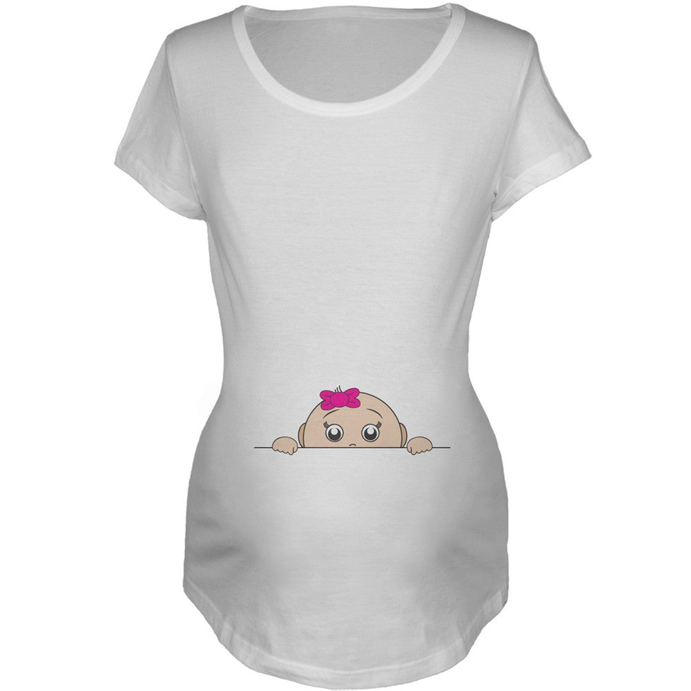 Peeking Baby Girl White Maternity T-Shirt Maternity T-Shirts Old Glory 2XL White