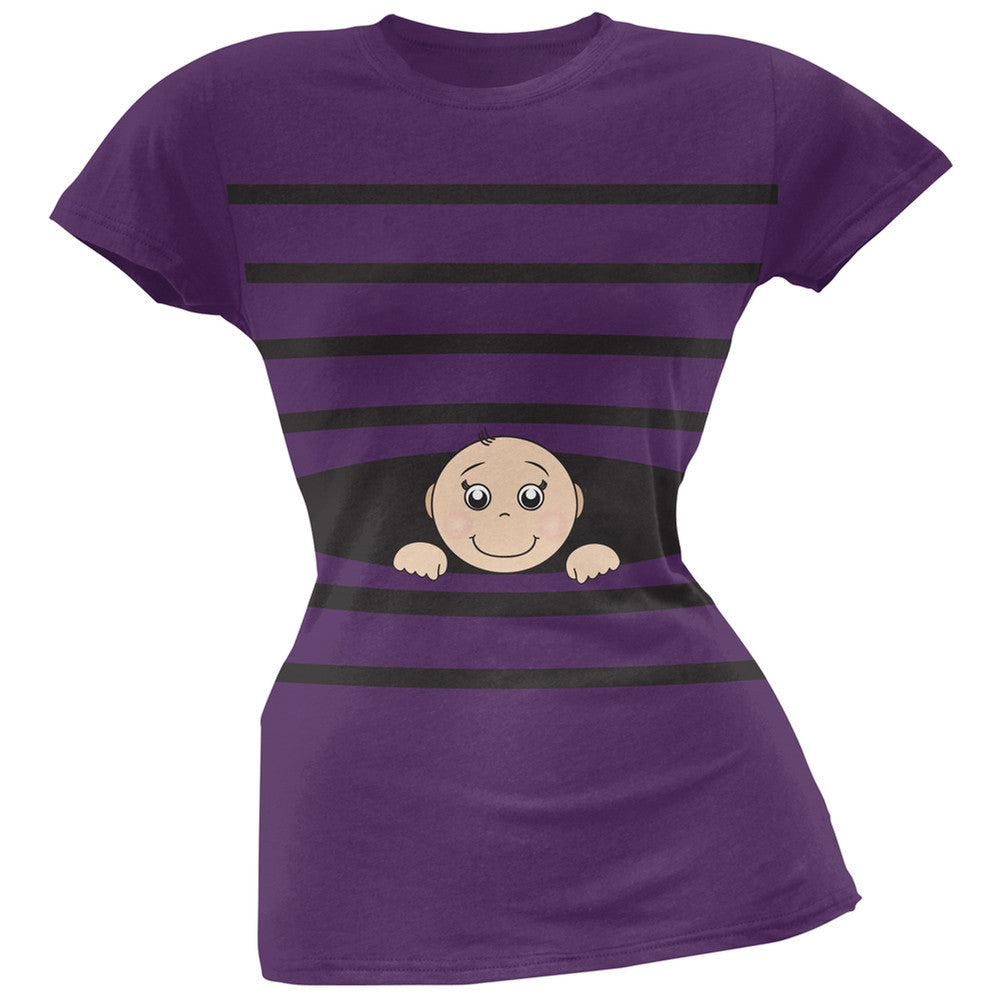 Striped Peeking Baby Pink Soft Juniors T-Shirt Juniors T-Shirts Old Glory