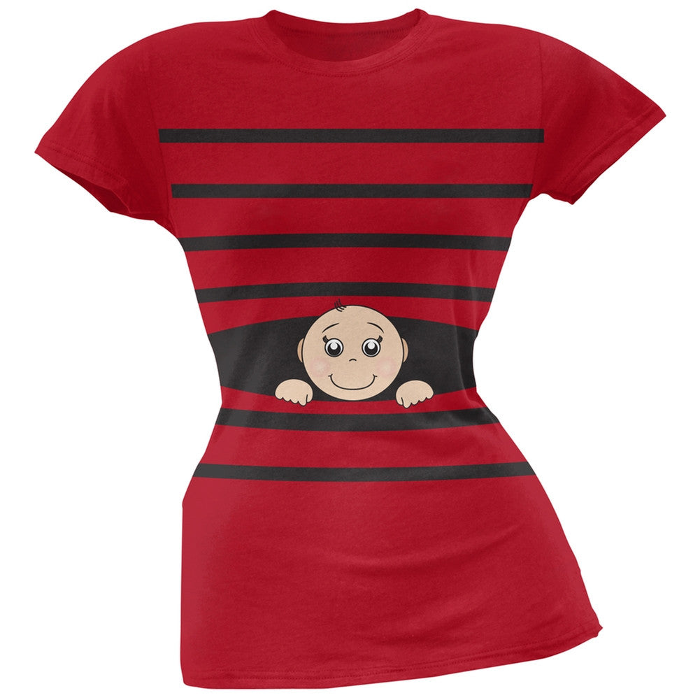 Striped Peeking Baby Pink Soft Juniors T-Shirt Juniors T-Shirts Old Glory