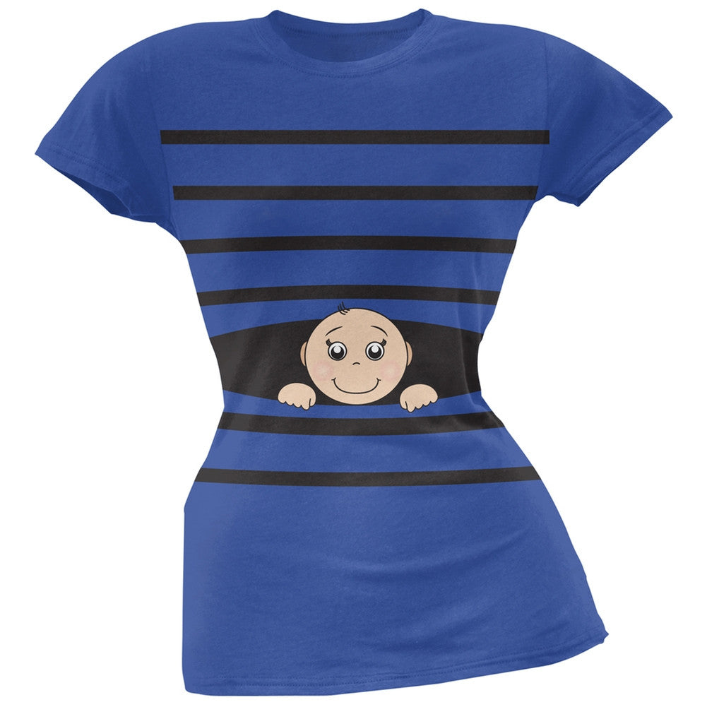 Striped Peeking Baby Pink Soft Juniors T-Shirt Juniors T-Shirts Old Glory