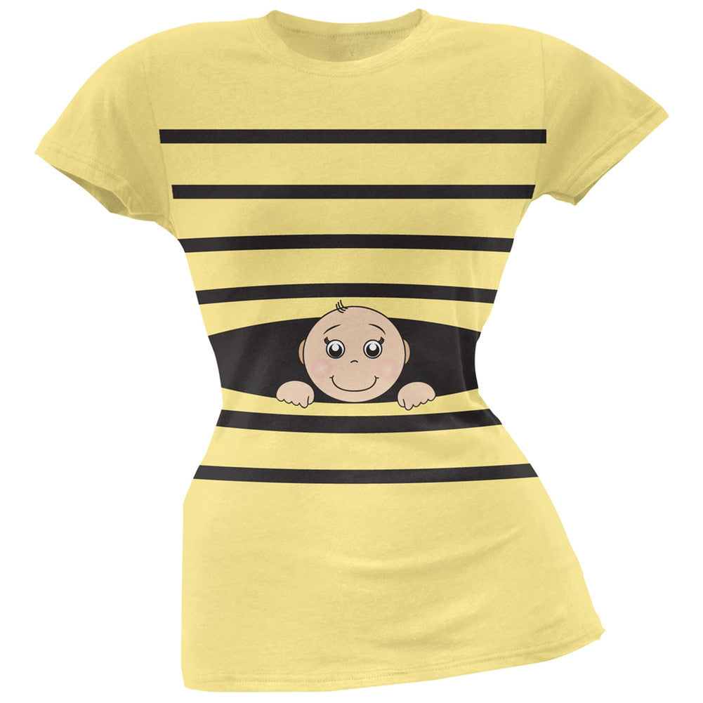 Striped Peeking Baby Pink Soft Juniors T-Shirt Juniors T-Shirts Old Glory