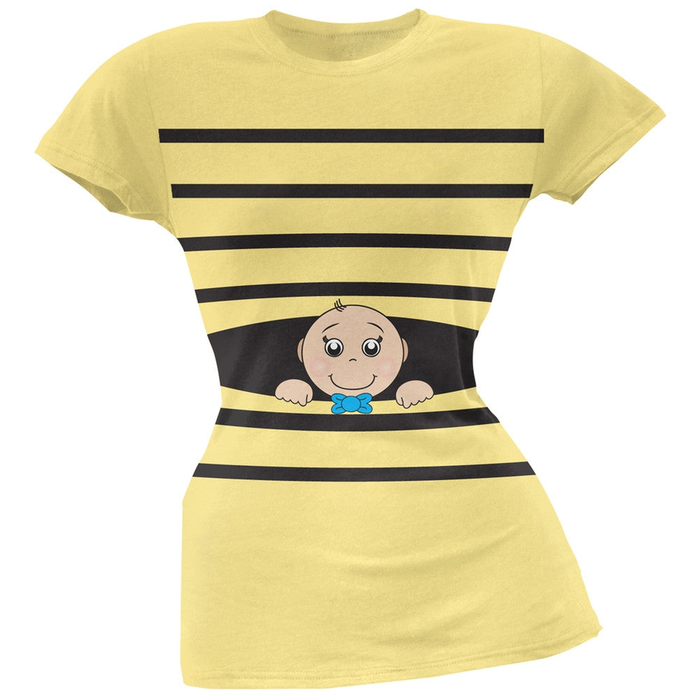 Striped Peeking Baby Boy Pink Soft Juniors T-Shirt Juniors T-Shirts Old Glory