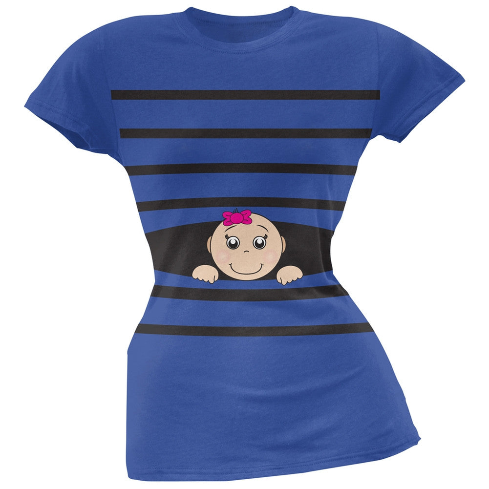 Striped Peeking Baby Girl Pink Soft Juniors T-Shirt Juniors T-Shirts Old Glory