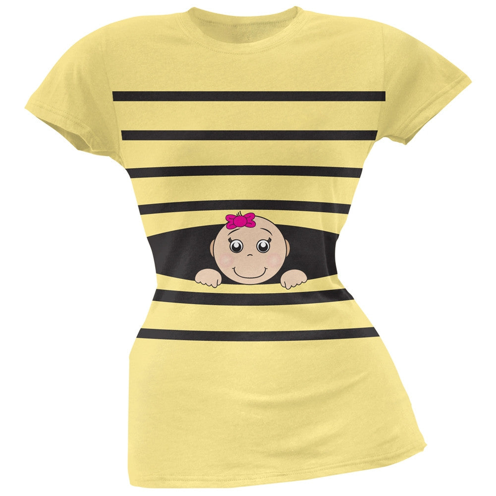 Striped Peeking Baby Girl Pink Soft Juniors T-Shirt Juniors T-Shirts Old Glory