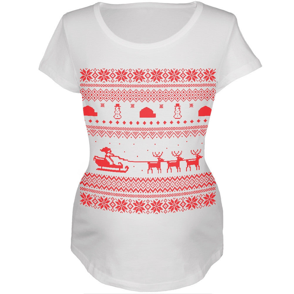 Santa Sleigh Ugly Christmas Sweater Womens Maternity T-Shirt Maternity T-Shirts Old Glory