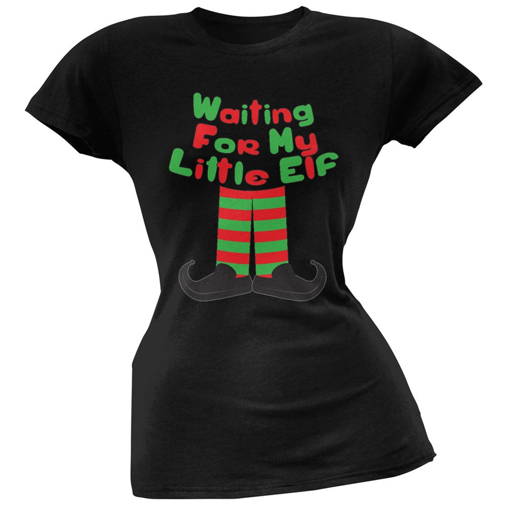 Waiting For My Little Elf Black Soft Juniors T-Shirt Juniors T-Shirts Old Glory