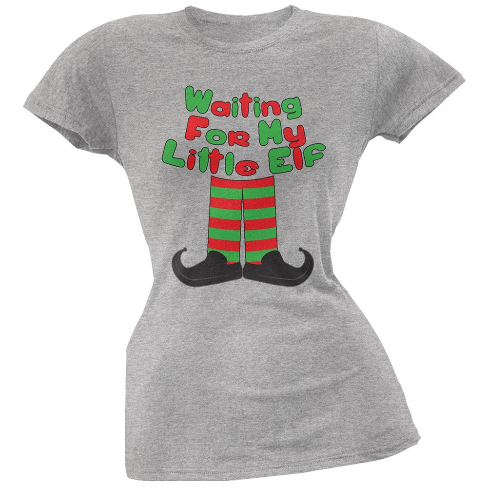 Waiting For My Little Elf Black Soft Juniors T-Shirt Juniors T-Shirts Old Glory