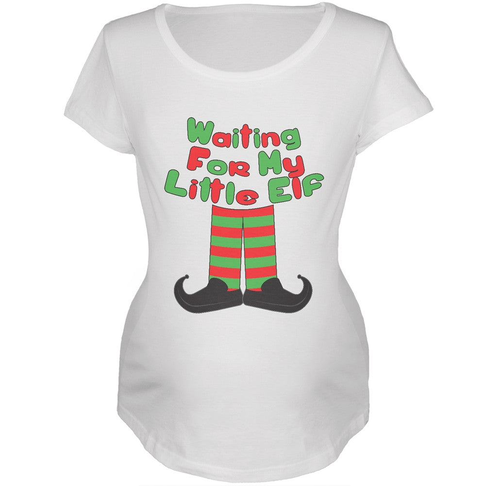 Waiting For My Little Elf White Maternity T-Shirt Maternity T-Shirts Old Glory