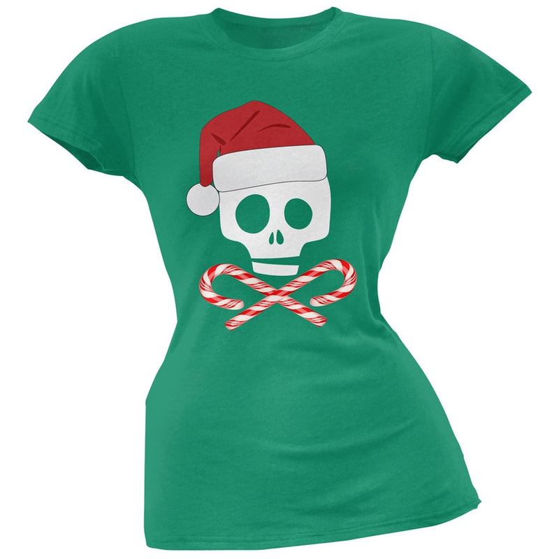 Skull And Cross Candy Canes Santa Black Soft Juniors T-Shirt Juniors T-Shirts Old Glory