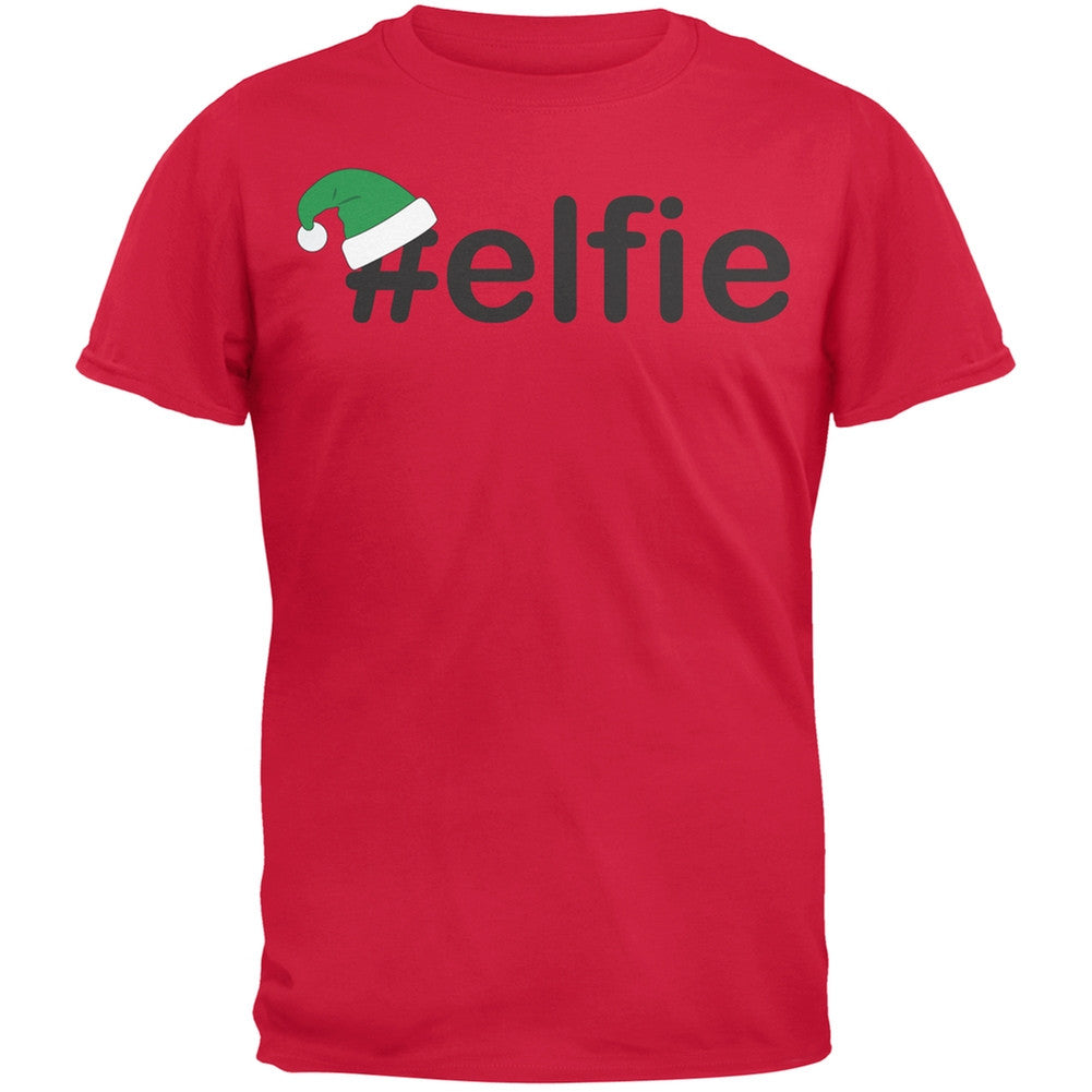 #Elfie Christmas Hashtag Red Adult T-Shirt Men's T-Shirts Old Glory SM Red