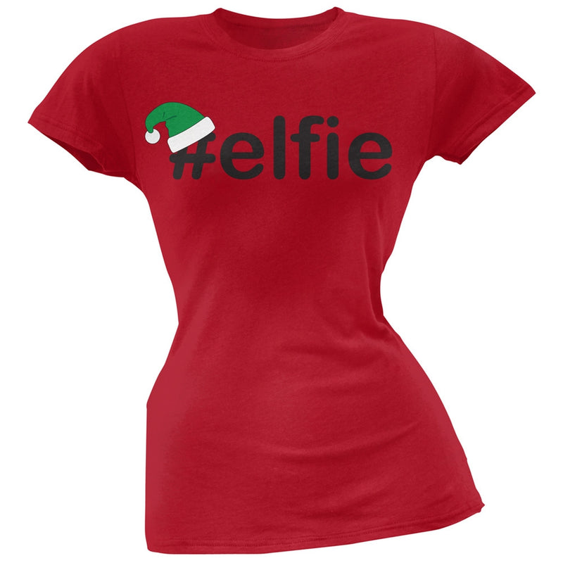 #Elfie Christmas Hashtag Green Soft Juniors T-Shirt Juniors T-Shirts Old Glory SM Red