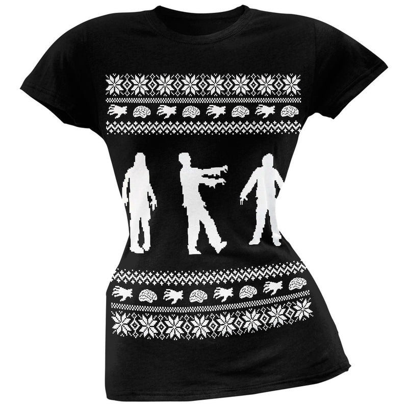 Zombie Ugly Christmas Sweater Red Soft Juniors T-Shirt Juniors T-Shirts Old Glory