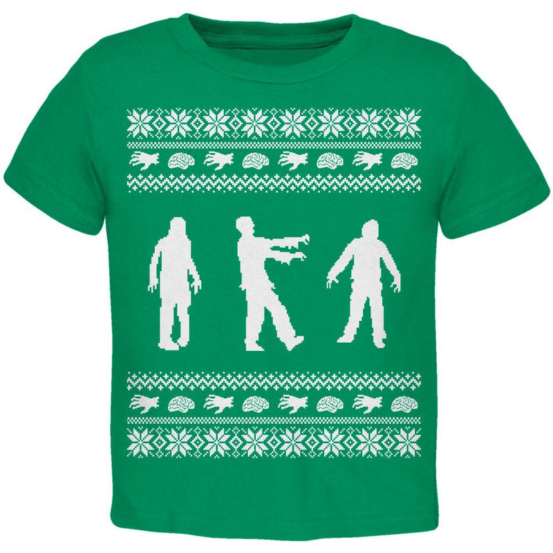 Zombie Ugly Christmas Sweater Green & White Toddler T-Shirt Toddler T-Shirts Old Glory