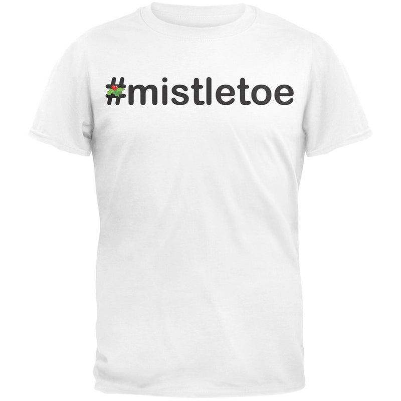 #Mistletoe Christmas Hashtag Green Adult T-Shirt Men's T-Shirts Old Glory SM White