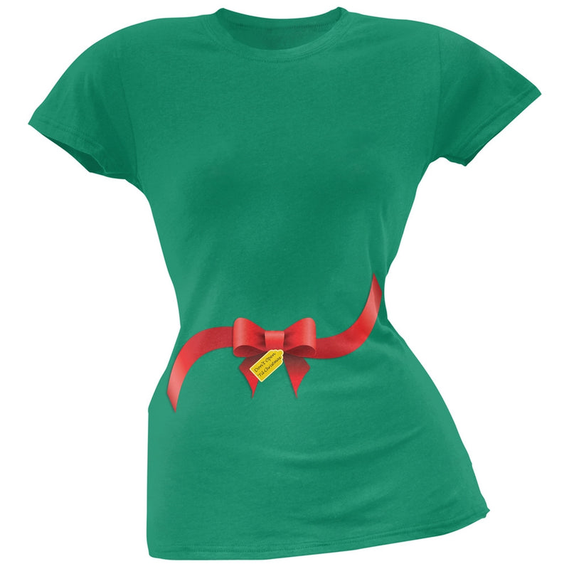 Dont Open 'Til Christmas Bow Black Soft Juniors T-Shirt Juniors T-Shirts Old Glory