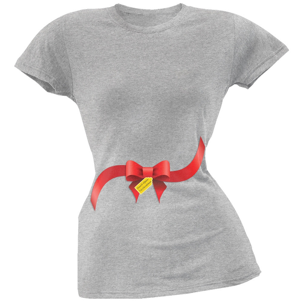 Dont Open 'Til Christmas Bow Black Soft Juniors T-Shirt Juniors T-Shirts Old Glory