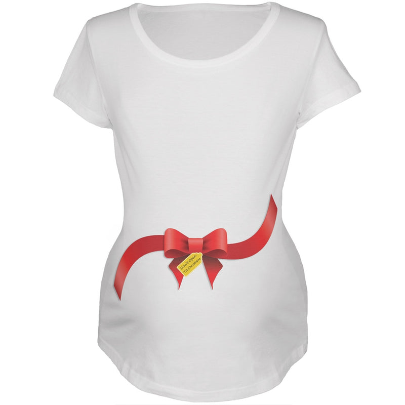 Dont Open 'Til Christmas Bow Black Maternity T-Shirt Maternity T-Shirts Old Glory