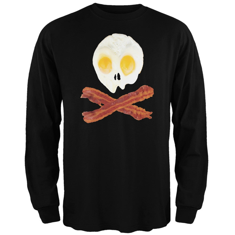 Eggs And Bacon Skull And Cross Bones Black Adult Long Sleeve T-Shirt Men's Long Sleeves Old Glory