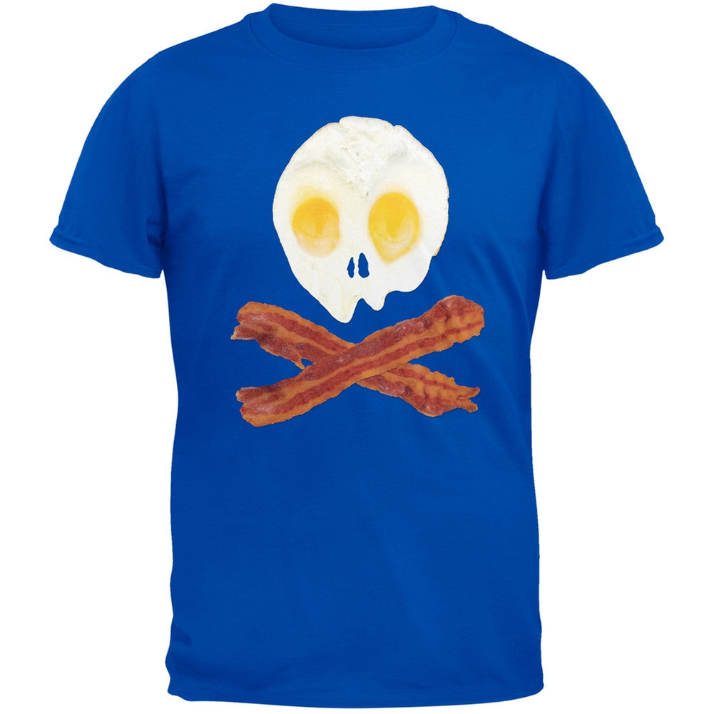Eggs And Bacon Skull And Cross Bones Blue Adult T-Shirt Men's T-Shirts Old Glory 2XL Blue