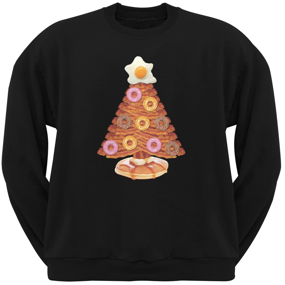 Breakfast Bacon And Eggs Christmas Tree Black Adult Crew Neck Sweatshirt Men's Sweatshirts Old Glory 2XL Black