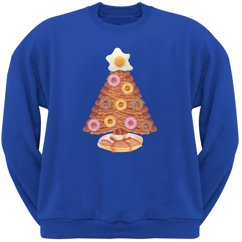Breakfast Bacon And Eggs Christmas Tree Black Adult Crew Neck Sweatshirt Men's Sweatshirts Old Glory 2XL Blue