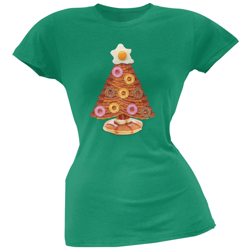 Breakfast Bacon And Eggs Christmas Tree Black Soft Juniors T-Shirt Juniors T-Shirts Old Glory 2XL Green
