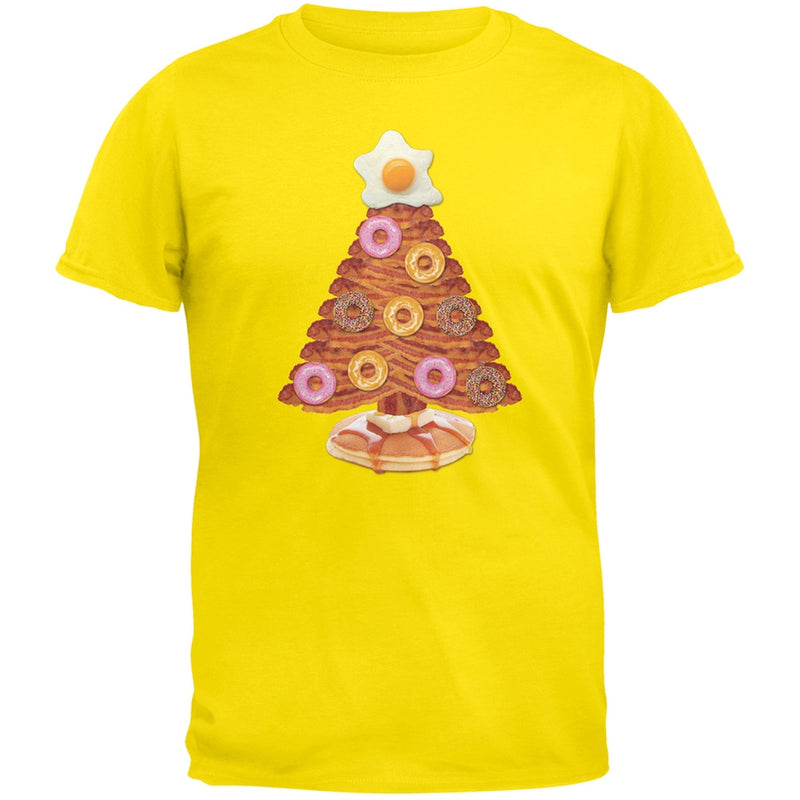 Breakfast Bacon And Eggs Christmas Tree Black Adult T-Shirt Men's T-Shirts Old Glory 2XL Yellow